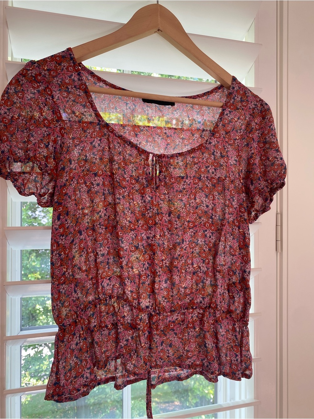 Sanctuary Pink Floral Short-Sleeve Peplum Blouse